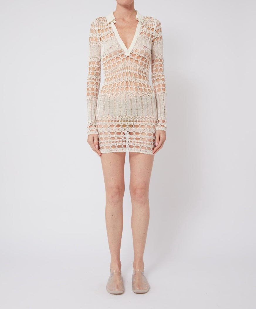 Knit Polo Dress in White