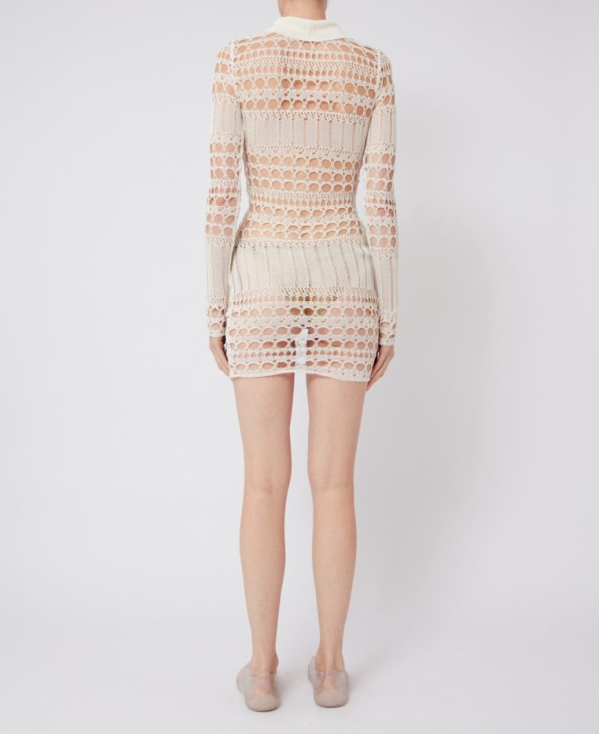 Knit Polo Dress in White