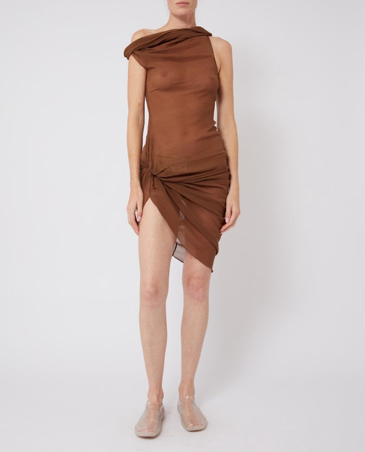 Ruched Dress in Brown Georgette