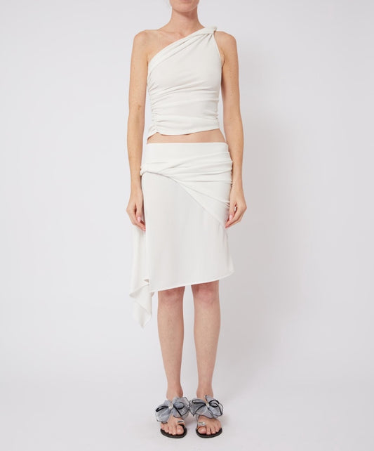 Asymmetric Twist Tank in Off White Rib