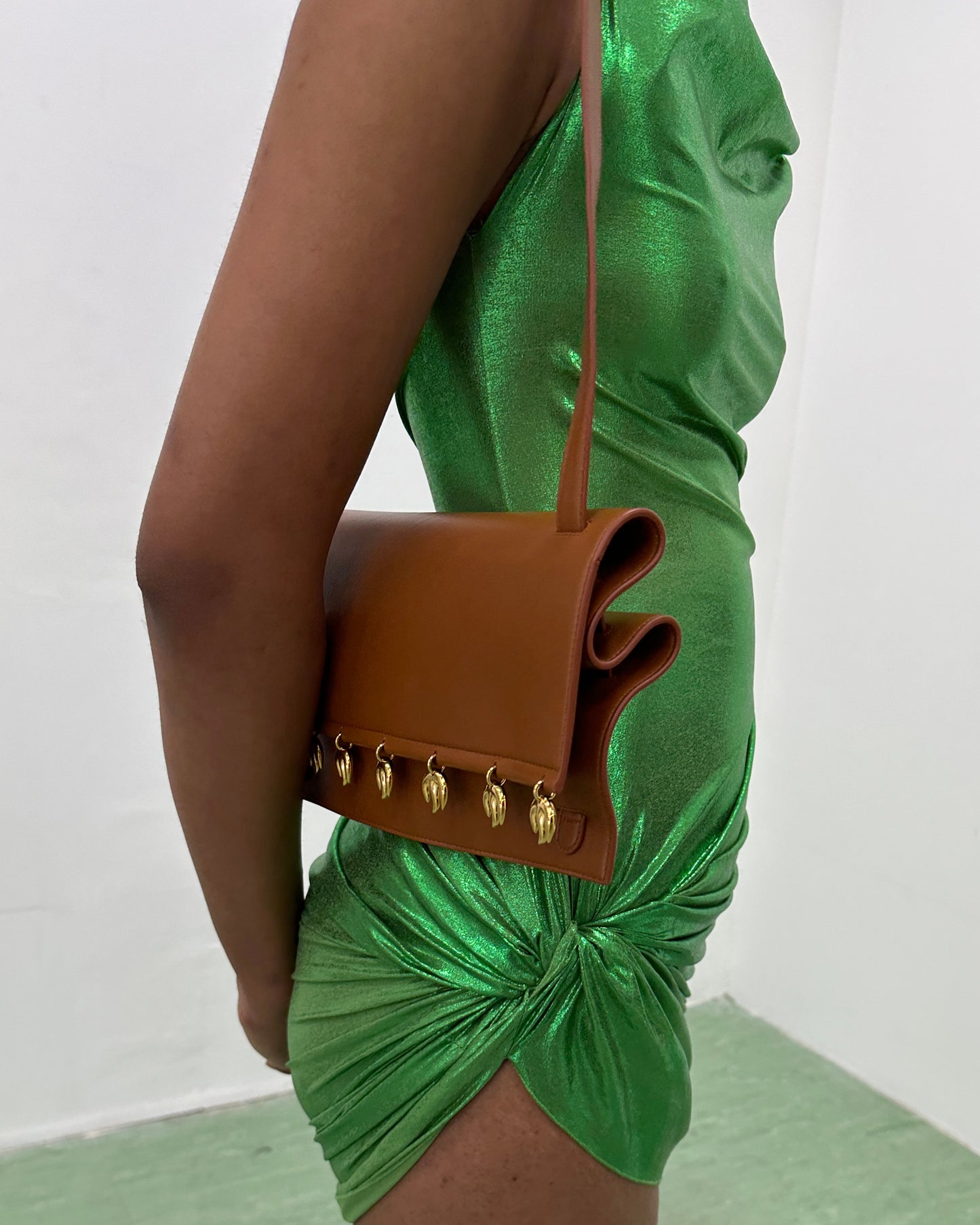 Ruched Dress in Green Foil
